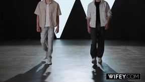 Parker Ambrose and Sienna Rae get double penetrated while hubby watches in hotwife lingerie