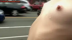 Blowbanged skank gets bukakke treatment in public