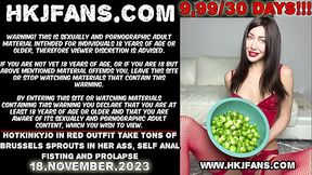 Hotkinkyjo in red outfit take tons of brussels sprouts in her ass, self anal fisting and prolapse