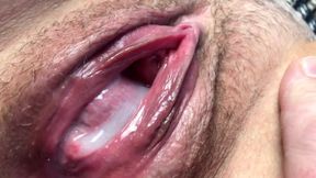 Meaty Swollen Pussy with Cum. Closeup Pussy Fucking. Creampie