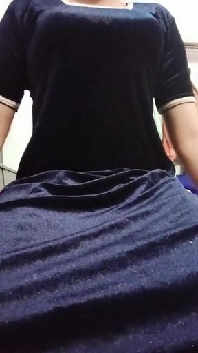 Indian Gay Crossdresser Gaurisissy Feeling Horny in Blue Salwar Kurta