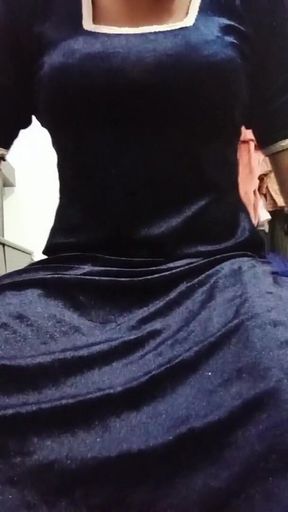 Indian Gay Crossdresser Gaurisissy Feeling Horny in Blue Salwar Kurta