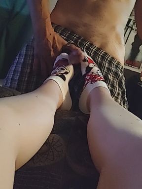 Disney Sockjob - Minnie Mouse Sock Footjob - Yellow Ankle Sock Handjob - Cum