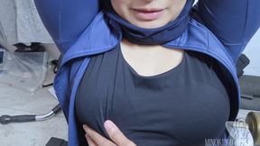 Asian Hijab Girl Stuck at Fitness Tools and Got Cum in Face by Her Trainer - Minokiiko