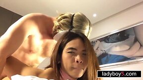 Skinny transvestites in mutual porn debut trio bang