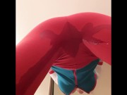 Facesit peeing tight red pants