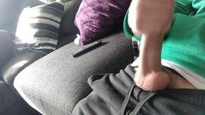 Huge Veiny Cock Is Jerked on the Couch Until He Cums, We Watch a Movie?