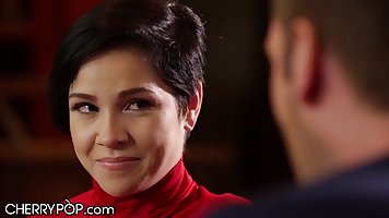 Seductive, dark haired teen, Cadey Mercury is getting fucked and enjoying it more than she expected