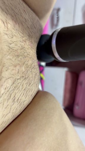 Hot mom plays with her vibrator in her delicious hairy pussy