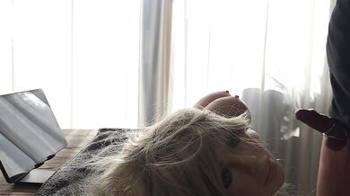 Fucking sexdoll head and cumming on big boobs while watching Chinese porn wearing metal cock ring