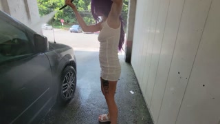 Autumn South Cleans Her Van At The Car Wash (Public Nudity)