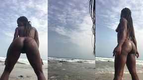 crazybitch fingering her anal hole at the beach side whiles talking to a stranger who was taking me some videos