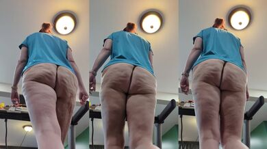 Thick pawg ass bottomless while exercising on the treadmill
