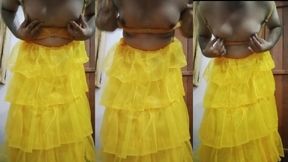 Indian gay Crossdresser Bottom pressing and playing with her big boobs in yellow gown real homemade sex