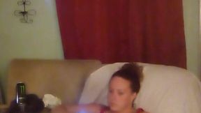Thick white girl with long brunette hair and hazel eyes teasing in her panties playing video games