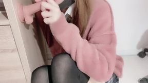 School uniform slut slurps your thick load deep throat sissy femboy trap