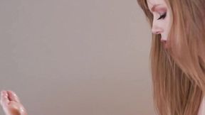 ”Tall blonde gets her legs & bushy cunt massaged well”