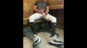 Buff Jacked Jockdad87 Edges in Baseball Gear in the Sauna
