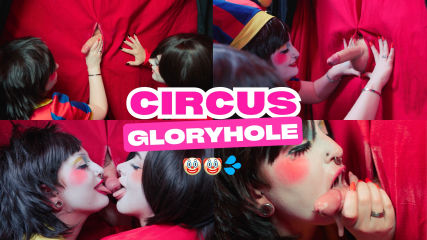 Two Clowns One Glory Hole: Double Blowjob First