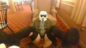 Nick nelson with stormtrooper mask teasing and twerking and begg ing for cum.