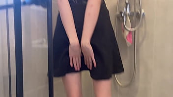 Shy girl dancing and pissing in the end