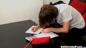 Skinny hottie Tyler Arches wanking hard cock in his school uniform