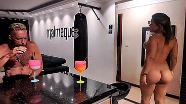 Having a few drinks with my stepmother in the kitchen, I ended up being convinced to fuck and cum inside the hottie's pussy.