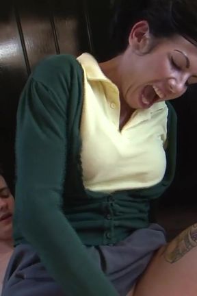 Orgasm Scene-1 brunette in Pigtails Gina Jameson Fucking in Student Dress