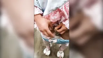Asian twink crossdresser shows off sissy uniform and chastity cage