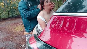 Behind the car with my stepfather, we couldn't wait