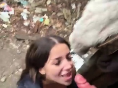 Hot Russian slut gets big facial after hard outdoor pounding