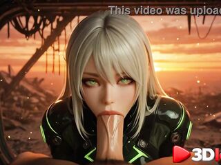 Nice-looking girl in futuristic costume was fucked by enemies against the backdrop of ruins [AI]
