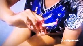 Indian wife fingering&#x1F449; her massive melons while getting a puff on, oh yeah!