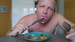 I am cutting gummy bears and swallow them