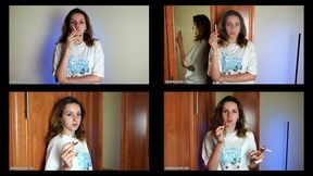 6-6 Ramona Lynn is smoking all-white Virginia Slims 120s cigarettes in the room at home using matches (4 scenes) 4K resolution