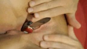 Insane anonymous whore inserts different tools in her muff