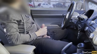 PUBLIC STREET MASTURBATION: Jerking off in the car while people are walking around me - Big Cumshot
