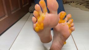 You're going to suck on my feet with mango jelly.