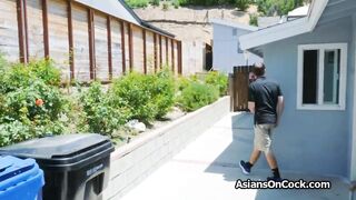 Petite oriental hot riding long penis what barely fits