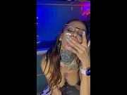 Tattooed tits bounce as she licks fingers 😇