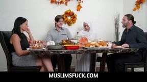 MuslimsFuck-Hijab wearing babe Audrey Royal with boyfriend Tyler Cruise have the dining room themselves and fucks on the table