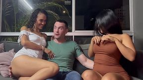 Lucky Cock fucks Latina prostitutes in turns