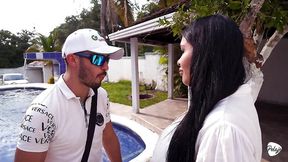 A group of guys desire to pleasure a big-assed &mdash;  black-haired Latina &mdash;  but only her best friend can satisfy her
