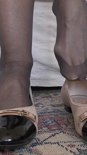 Exciting Flat Designer Ballet Flats and Black Seamed Stockings!