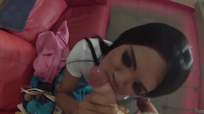 Perverted and horny Thai ladyboy girlfriend Nan hot blowjob and pleased guy