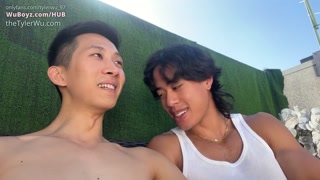 Wu + Wu Asian boys flip fuck on the rooftop and swallow cum