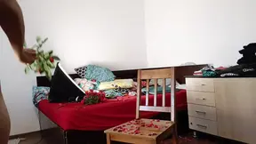 Amateur wife vacuuming in the bedroom. Amateur wife gives me a handjob until I cum.