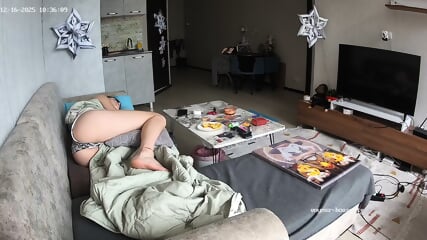 special candid sleping bare feet closeup scenes Living room camera at Andreza reallifecam apartment at Voyeur House TV 16.12.2025 from 04 h 02 min to 12 h 06 min