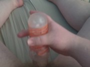 Fat guy using his tenga spinner for pleasure