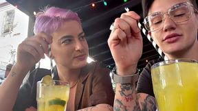 Inked amateur queer fingers and licks pussy at home